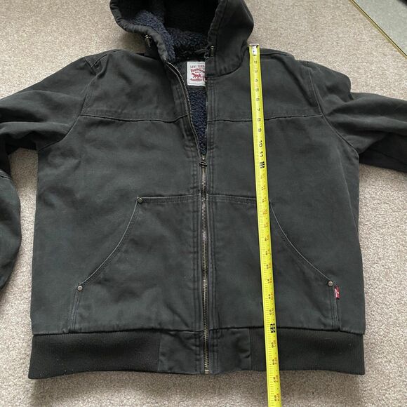 Men's Levi's Cotton Workwear Sherpa-Lined Hooded Bomber Jacket Coat Olive Large - Picture 8 of 12